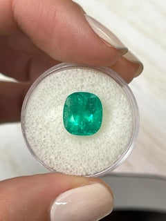 4.46 Carat Rich Green Colombian Emerald - Cushion Cut Genuine Emerald May