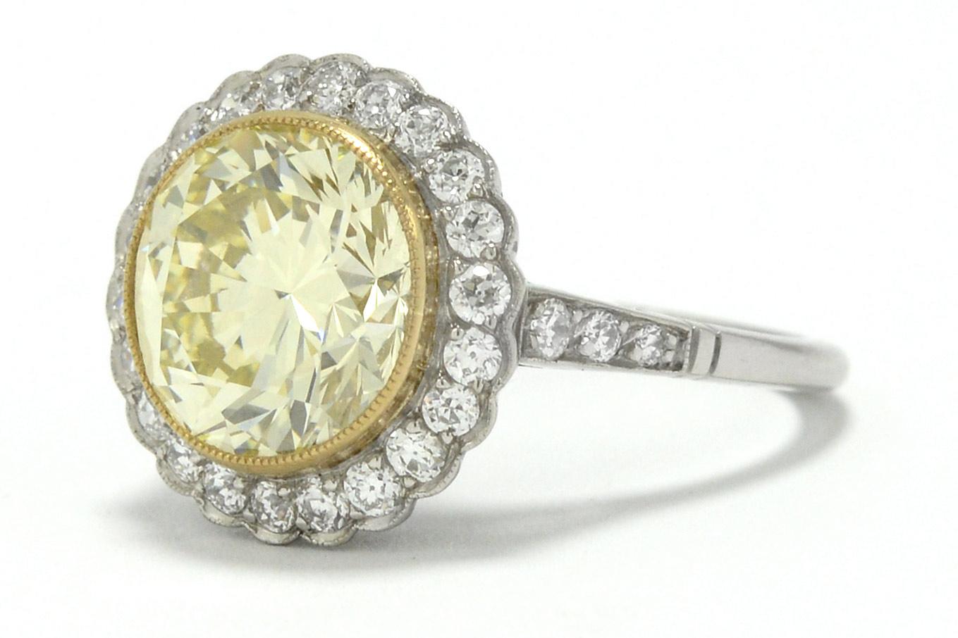 4.46 Carat Round Yellow Diamond Engagement Ring Solitaire Target Halo Style  In New Condition In Santa Barbara, CA