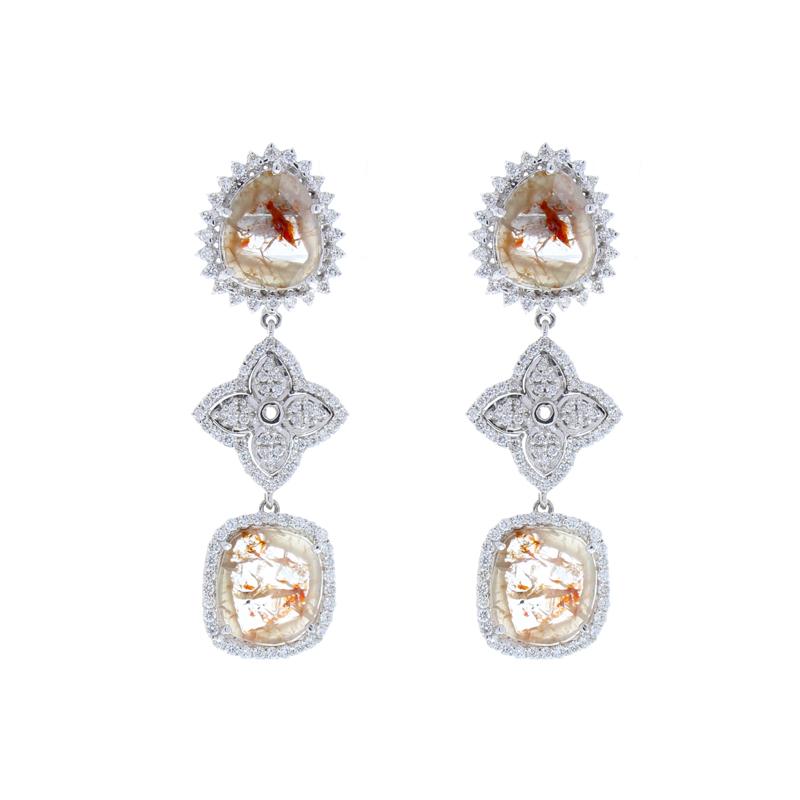 Women's 4.46 Carat Total Faceted Fancy Black Diamond Dangle Earrings In 18K White Gold