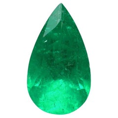 4.46 Ct 15x9 Pear-Cut Yellowish Green Colombian Emerald - Genuine May Birthstone