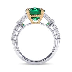 4.46 cts GIA Certified Oval Emerald and Diamond Side-stone Ring