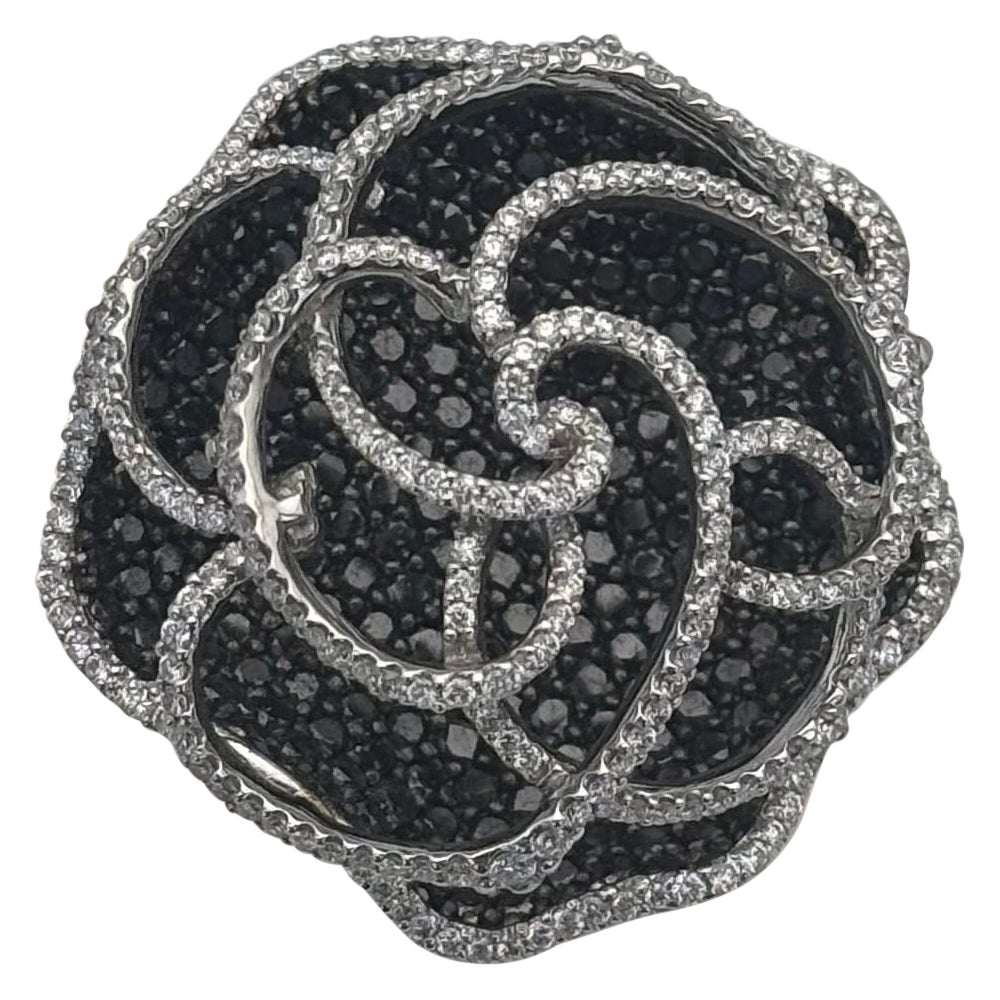 4.46 CTW Natural Black Diamond & 1.07 CTW White Diamond Floral Cocktail Ring