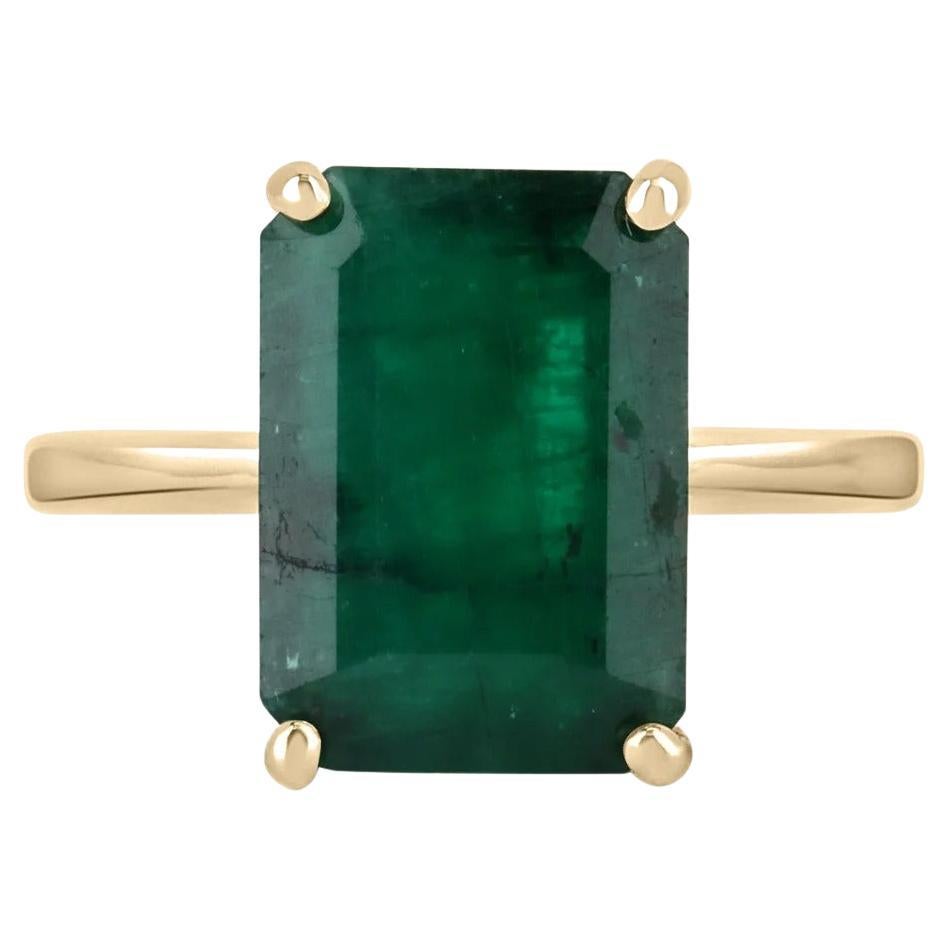 4,46 Karat 14K natürlicher Smaragd-Emerald-Schliff Solitär Vier Zacken Goldring