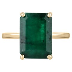 4.46ct 14K Natural Emerald-Emerald Cut Solitaire Four Prong Gold Ring
