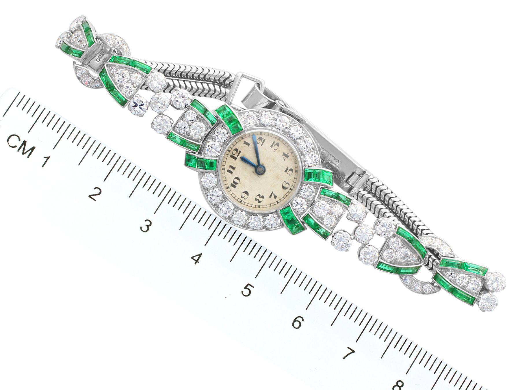 4.46ct Diamond and 1.61Ct Emerald Cocktail Watch in Platinum Circa 1953 2
