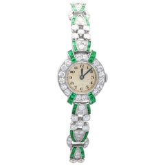 4.46ct Diamond and 1.61Ct Emerald Cocktail Watch in Platinum Circa 1953