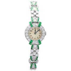 4.46ct Diamond and 1.61Ct Emerald Cocktail Watch in Platinum Circa 1953