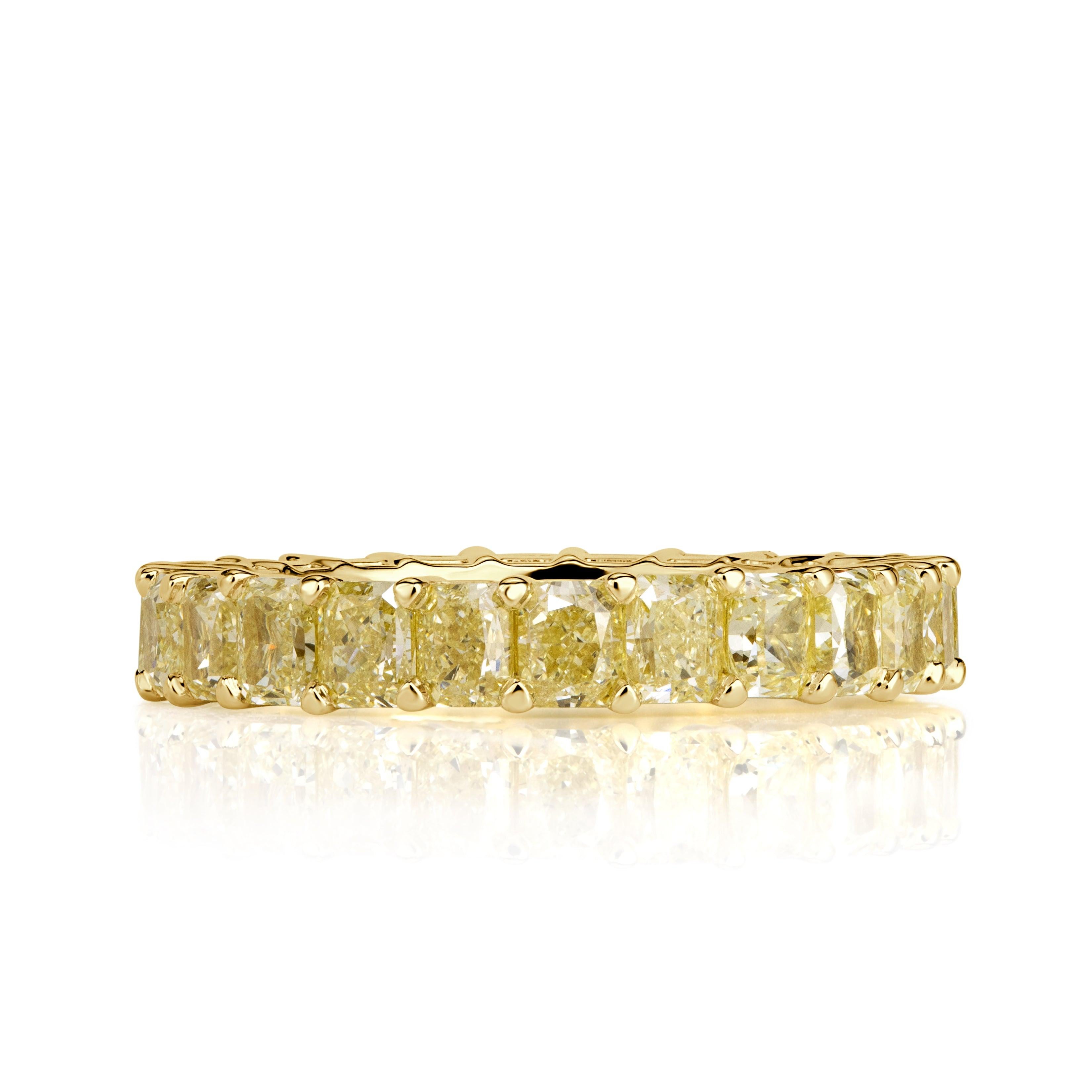 4.46ct Fancy Yellow Radiant Cut Diamond Eternity Band in 18K Yellow Gold