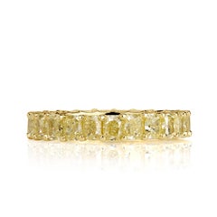 4.46ct Fancy Yellow Radiant Cut Diamond Eternity Band in 18K Yellow Gold