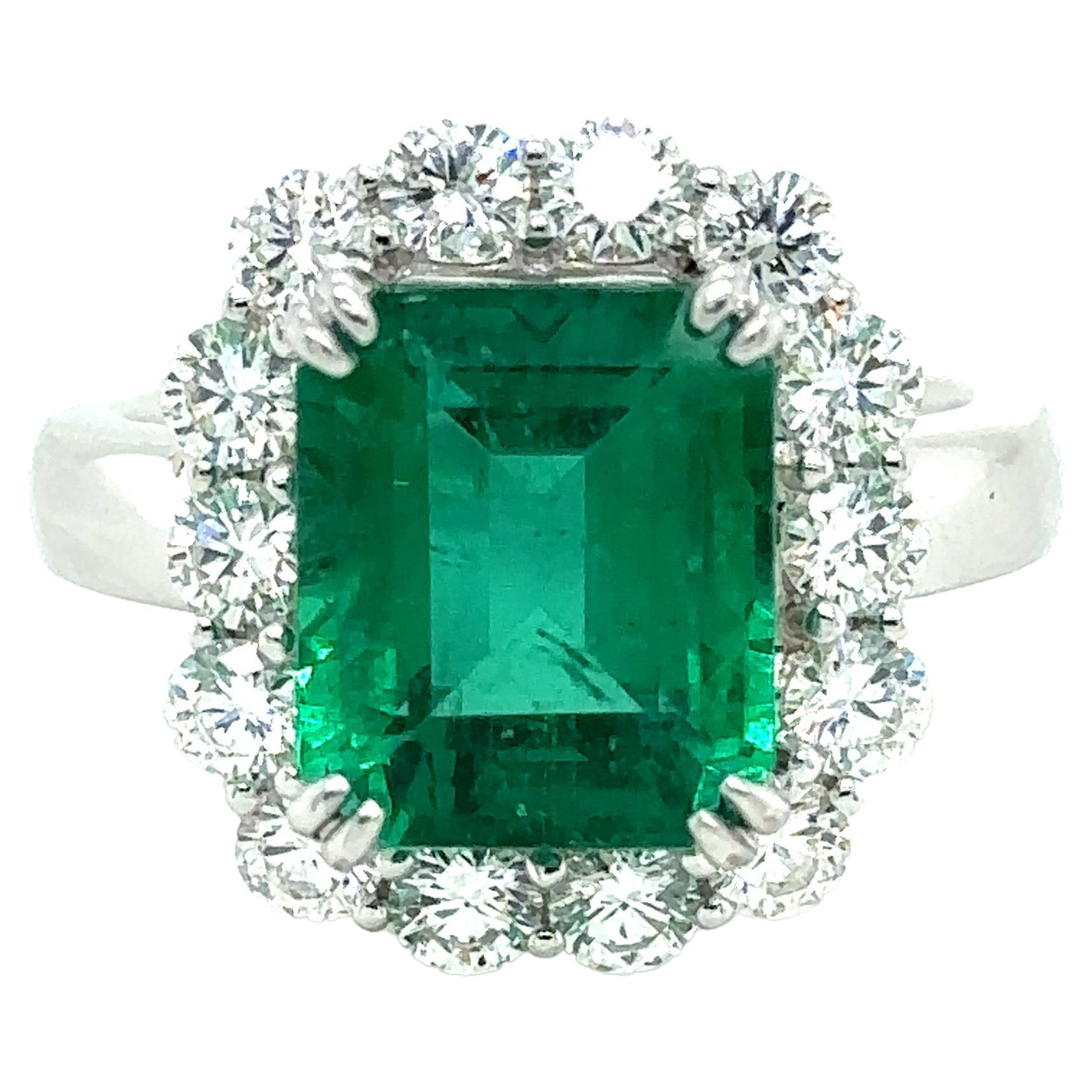 4.46 Carat GRS Certified Emerald Diamond Ring For Sale