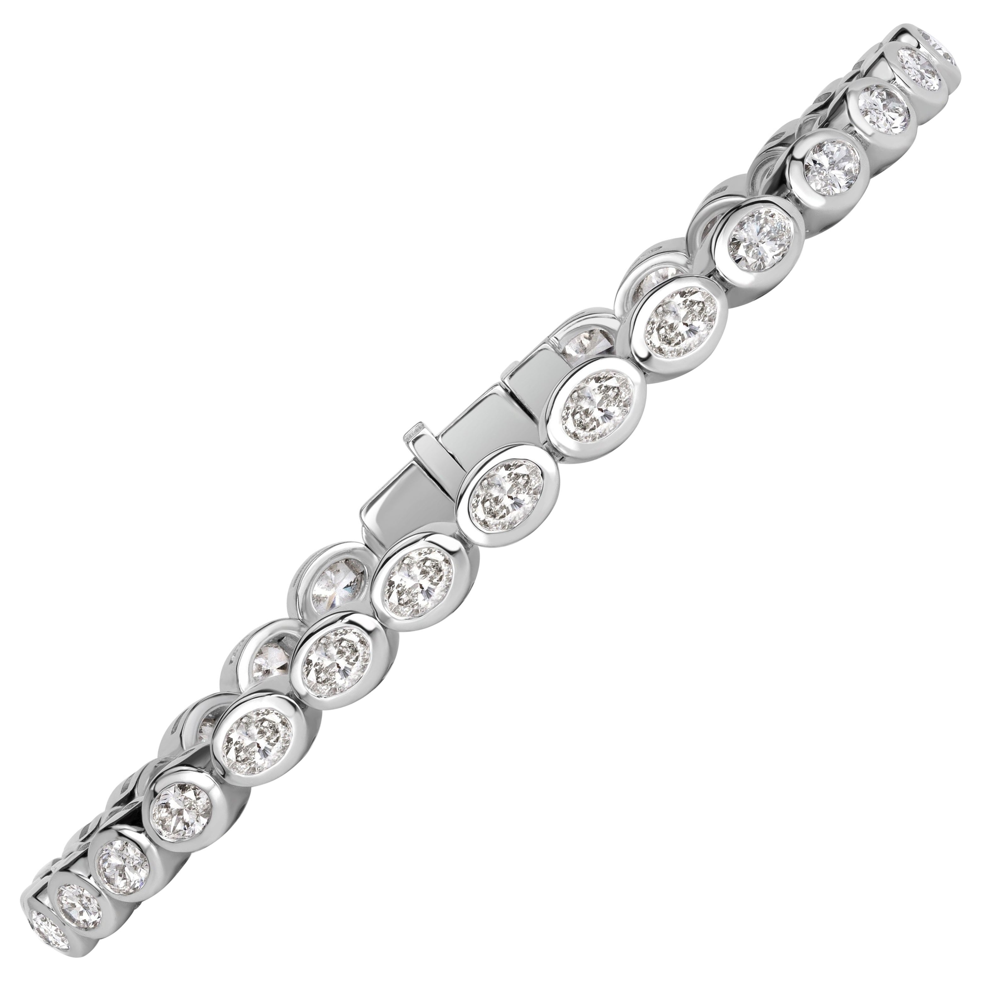 4.46ct Oval Cut Diamond Bezel Tennis Bracelet in 18K White Gold