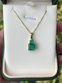 4.46tcw Emerald Toi et Moi Pendant  Zambian Emeralds 14K Gold Necklace