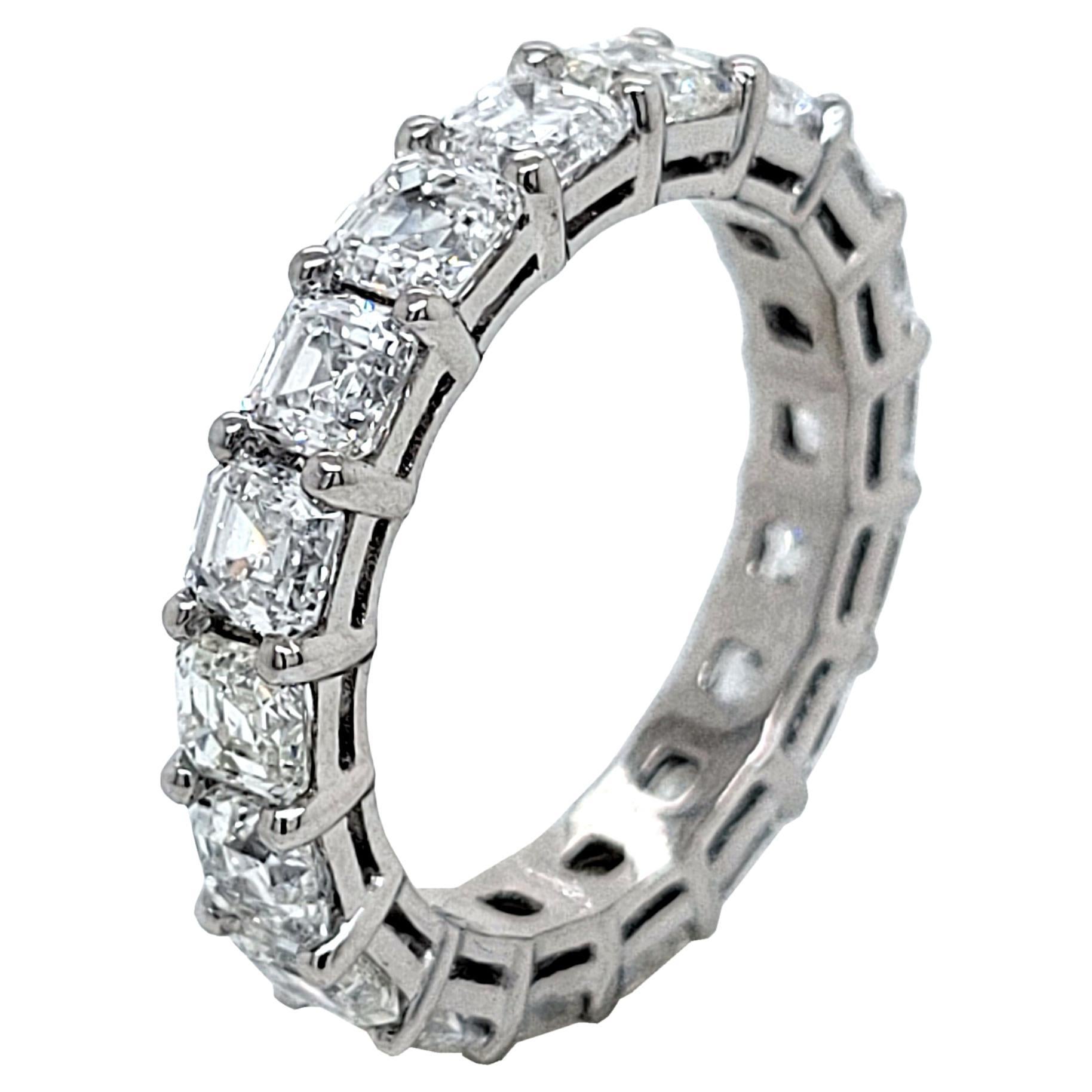 4.47 Carat '1/4 Cts' Asscher Cut 'Square Emerald  Platinum Diamond Eternity Ring For Sale