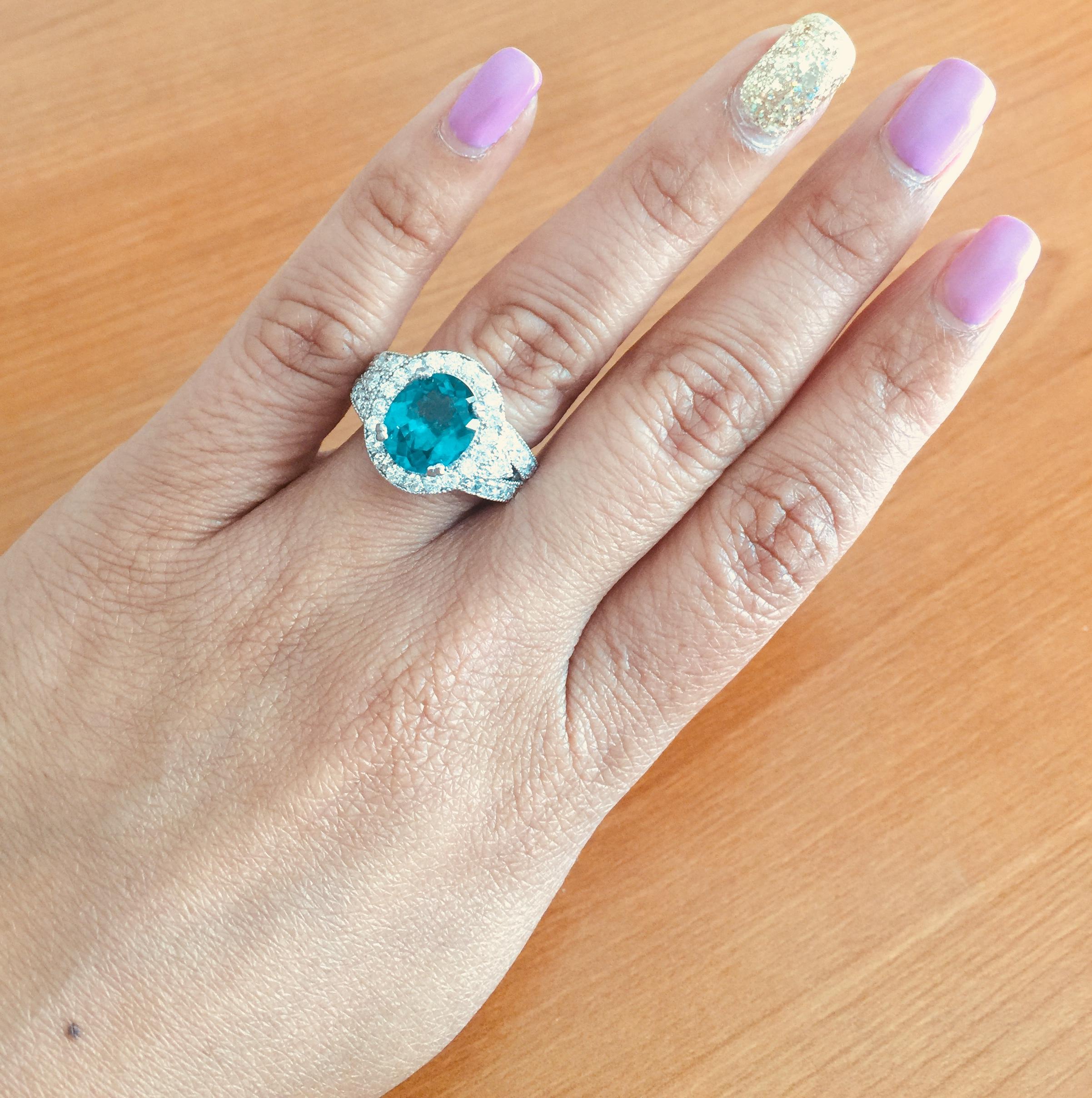 4.47 Carat Apatite Diamond White Gold Cocktail Ring In New Condition In Los Angeles, CA