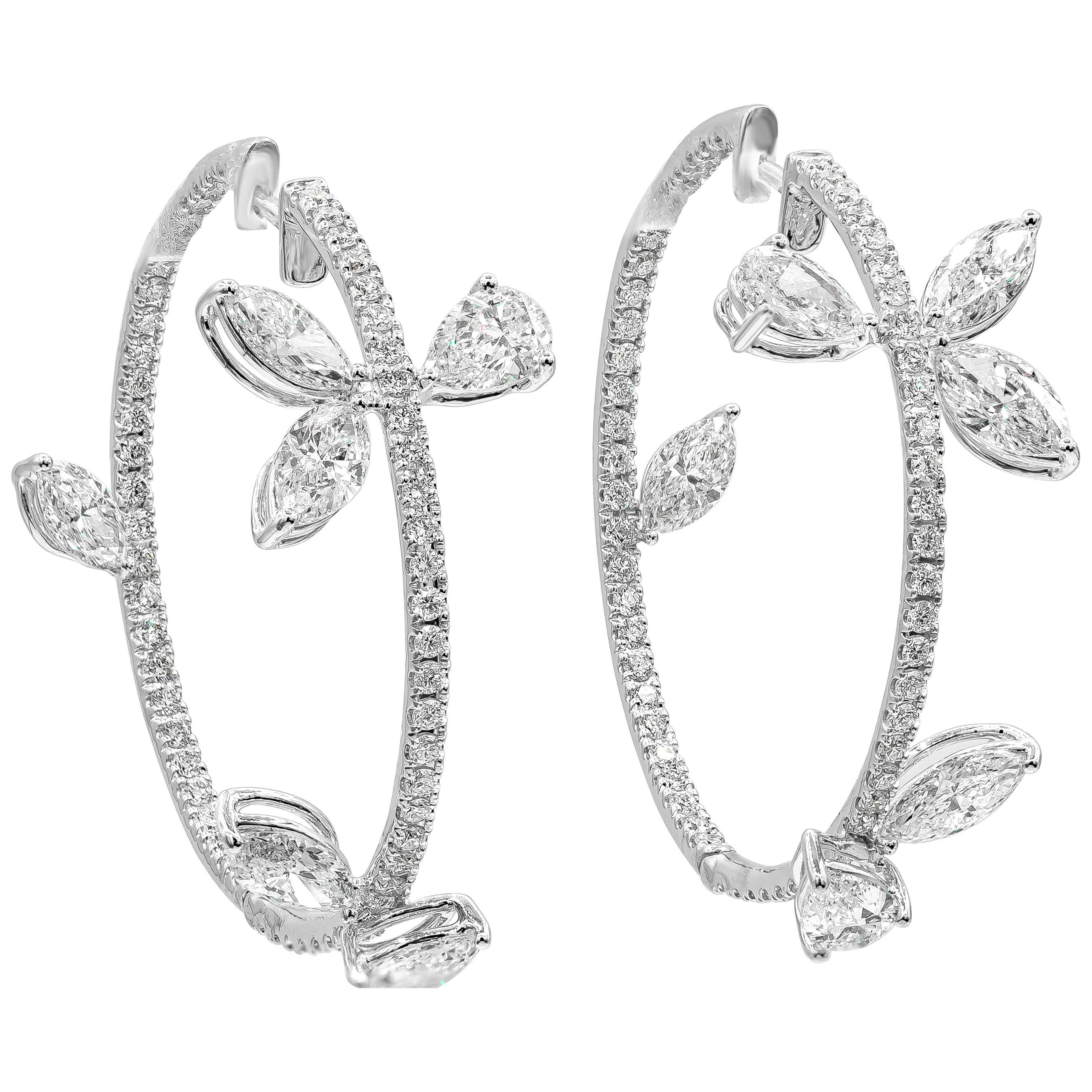 4.47 Carat Fancy Shape Diamond Hoop Earrings in 18 Karat White Gold