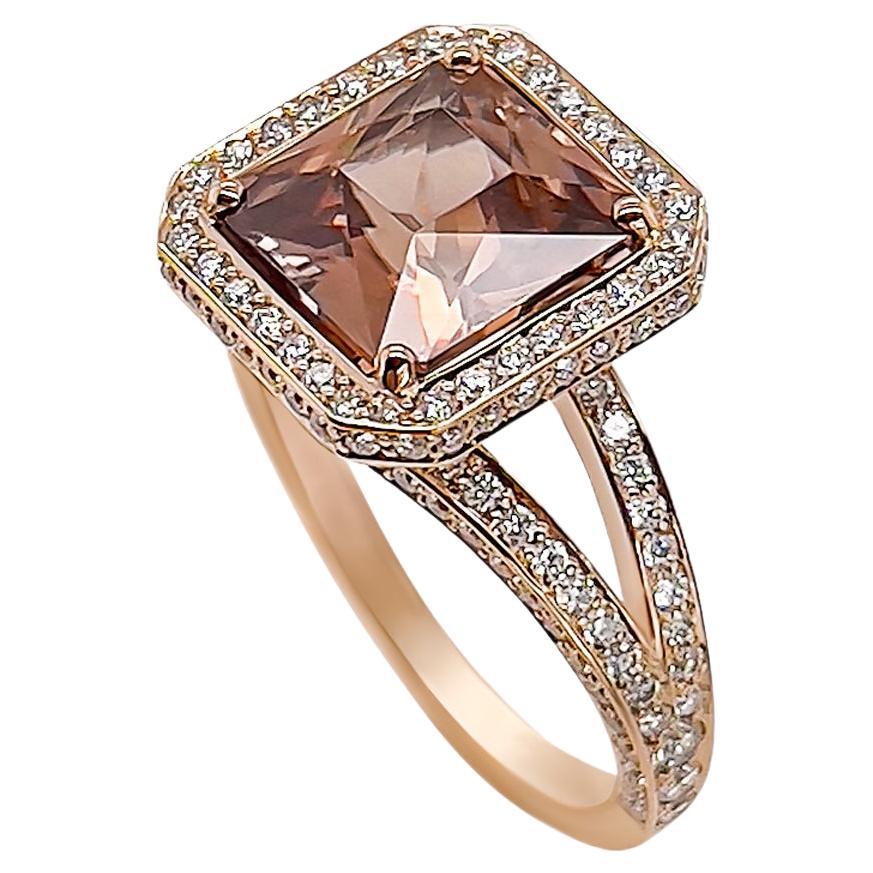 4.47 Carat Natural Honey Brown Zircon and Diamond Ring in Rose Gold For Sale