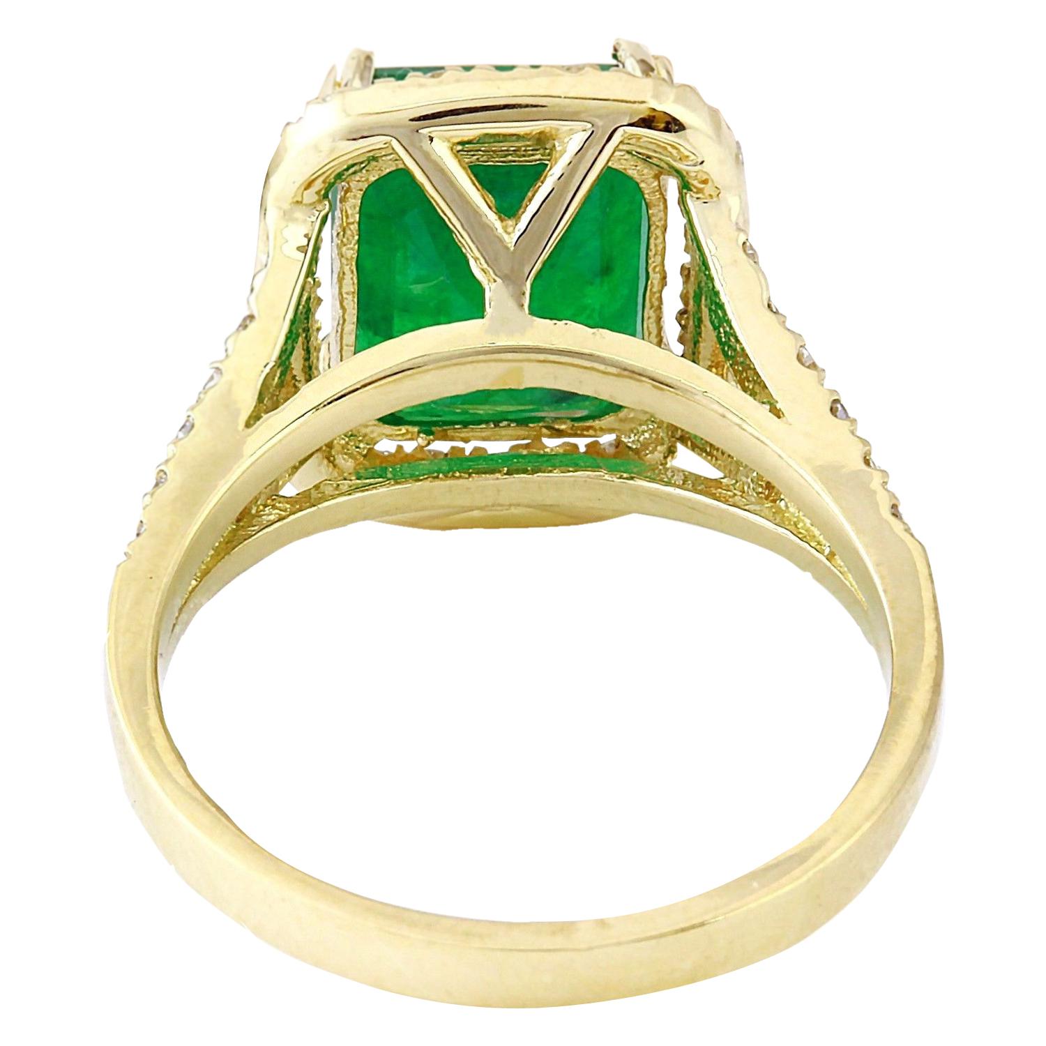 Emerald Cut Emerald Diamond Ring In 14 Karat Solid Yellow Gold  For Sale