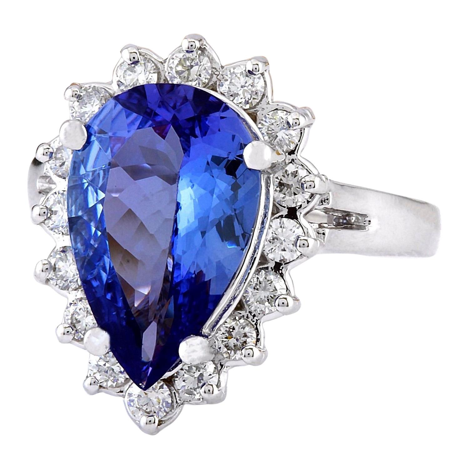 4.47 Carat Natural Tanzanite 14K Solid White Gold Diamond Ring
 Item Type: Ring
 Item Style: Cocktail
 Material: 14K White Gold
 Mainstone: Tanzanite
 Stone Color: Blue
 Stone Weight: 3.67 Carat
 Stone Shape: Pear
 Stone Quantity: 1
 Stone