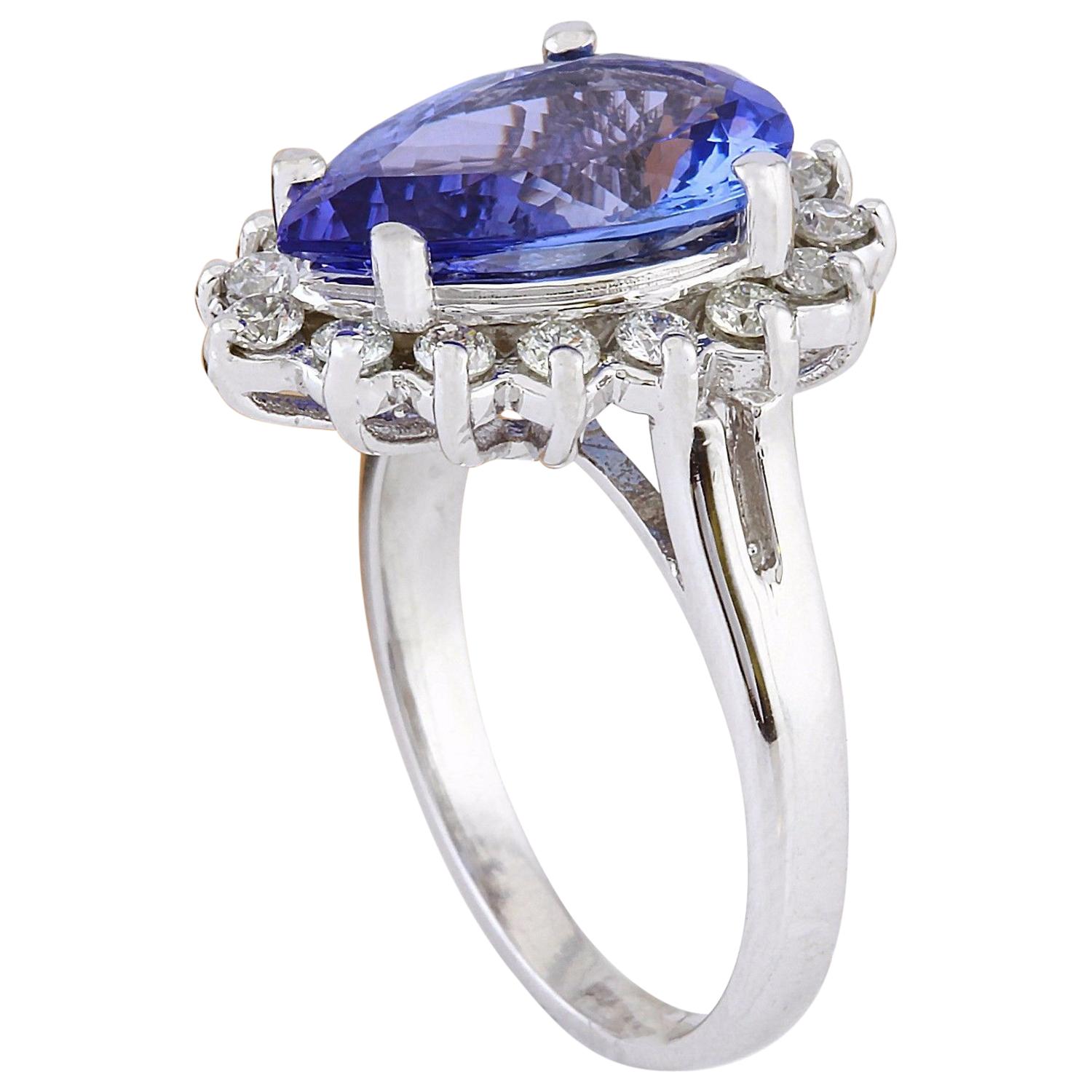 Tanzanite Diamond Ring In 14 Karat Solid White Gold  In New Condition For Sale In Los Angeles, CA