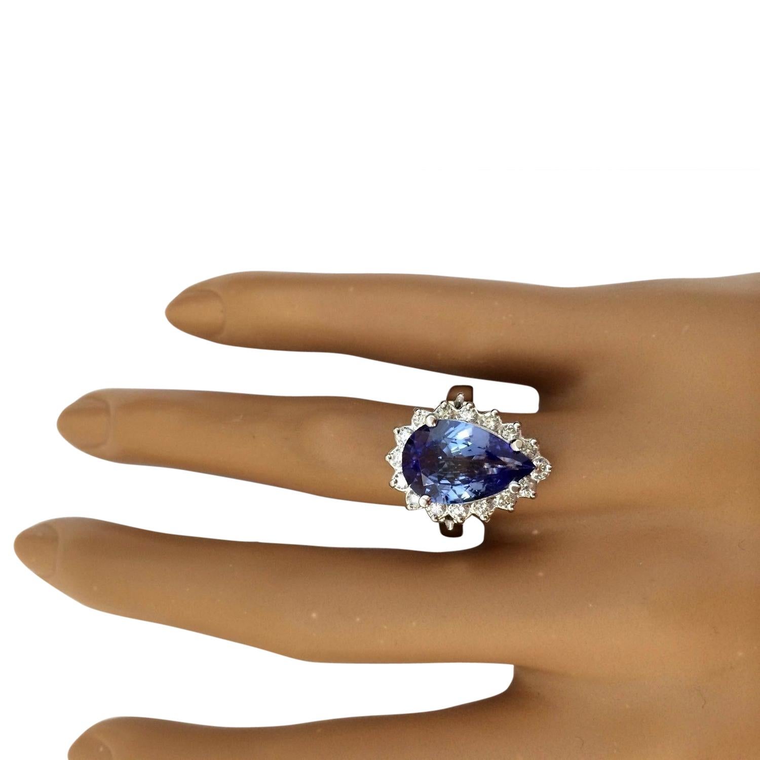 Women's Tanzanite Diamond Ring In 14 Karat Solid White Gold  For Sale