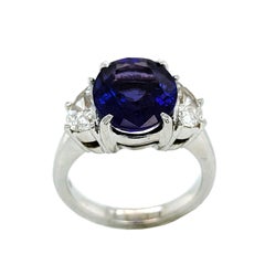 4.47 Carat Oval Tanzanite 3 Stone 'Half Moon' Diamonds Engagement Ring