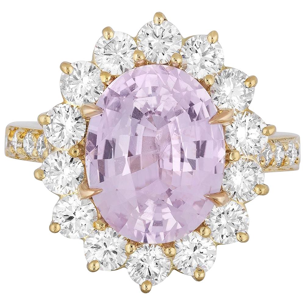 4.97Carat Pastel Pink Sapphire Diamond Cocktail Ring For Sale