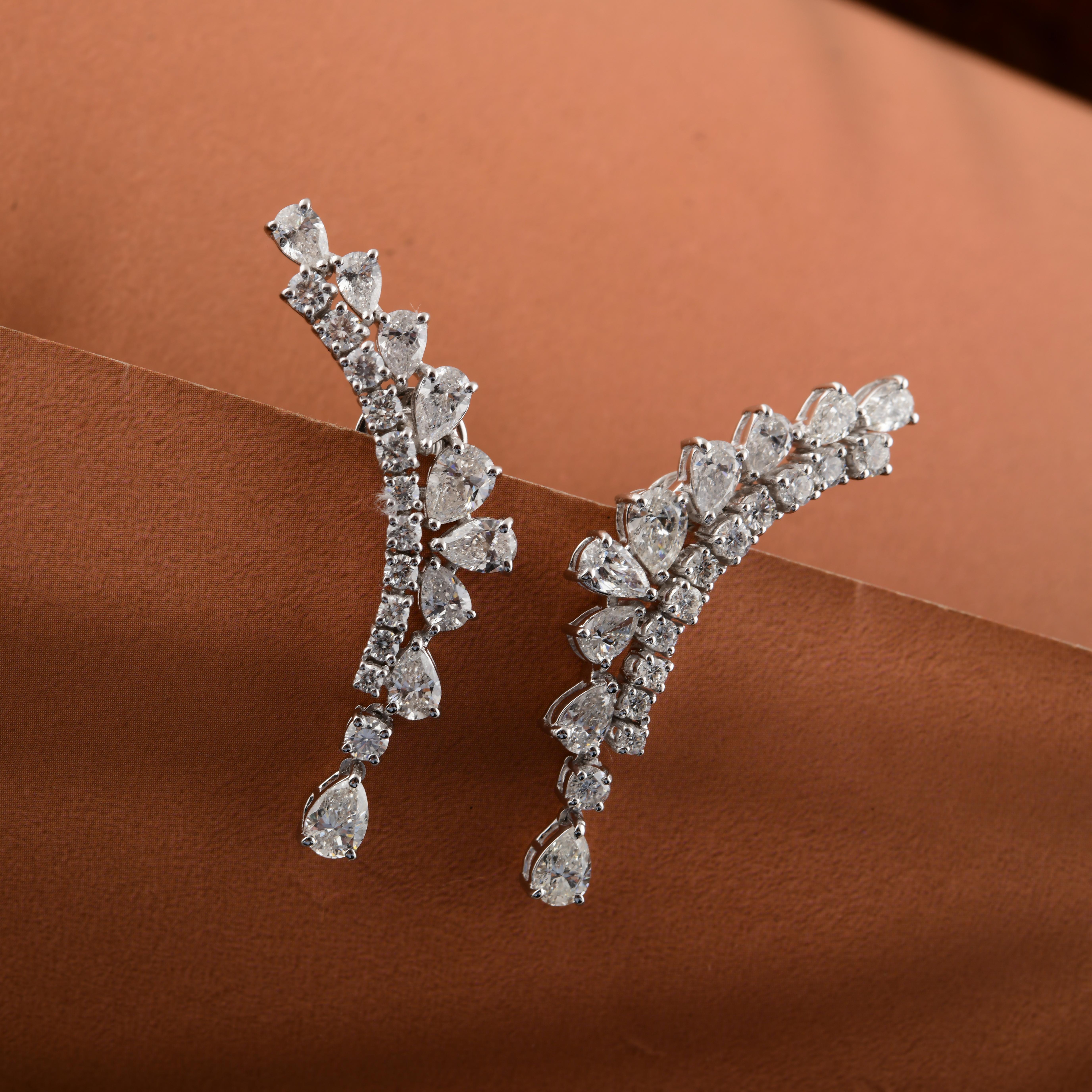 Modern 4.47 Carat Pear Round Brilliant Cut Diamond Earrings 18 Karat White Gold Jewelry For Sale