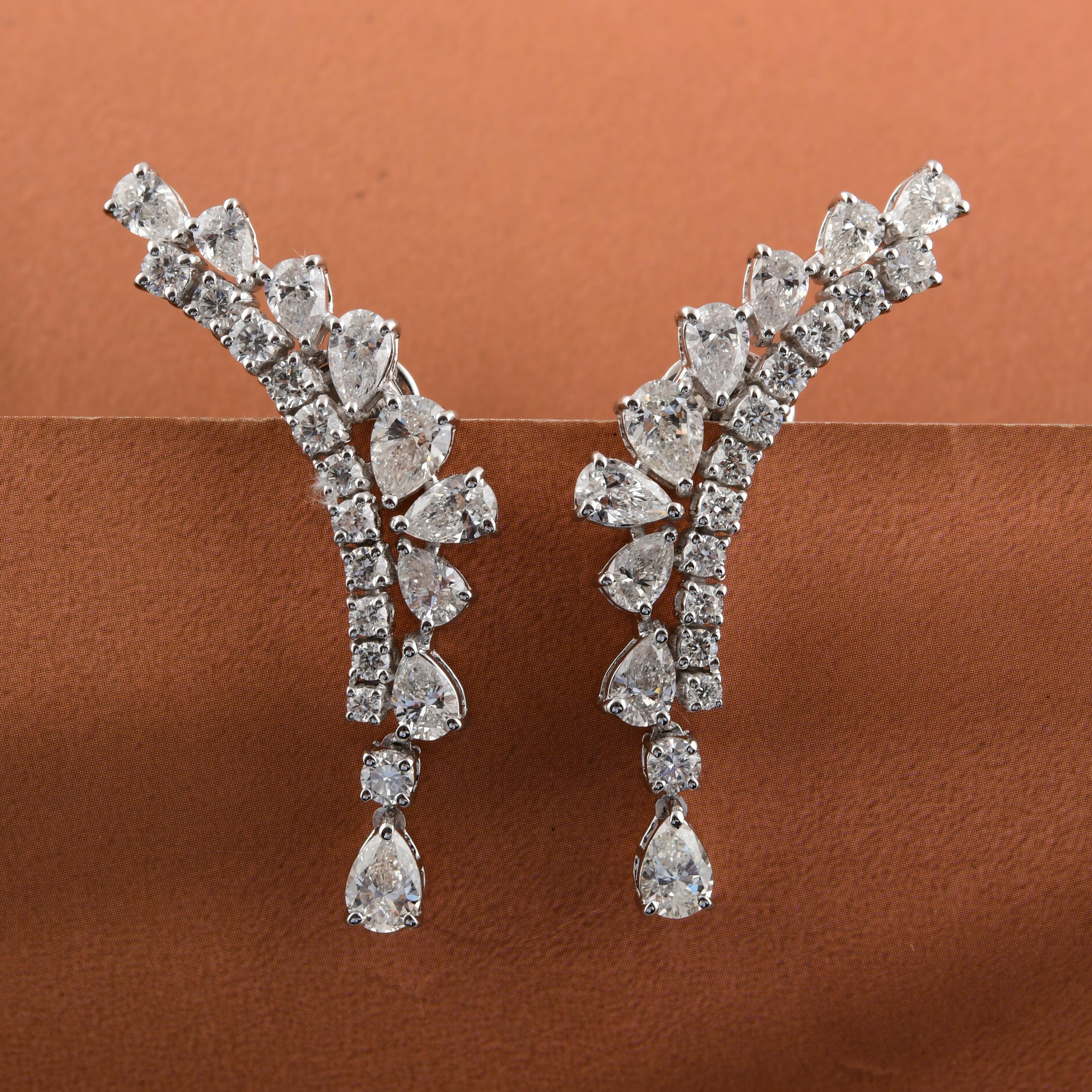 Pear Cut 4.47 Carat Pear Round Brilliant Cut Diamond Earrings 18 Karat White Gold Jewelry For Sale