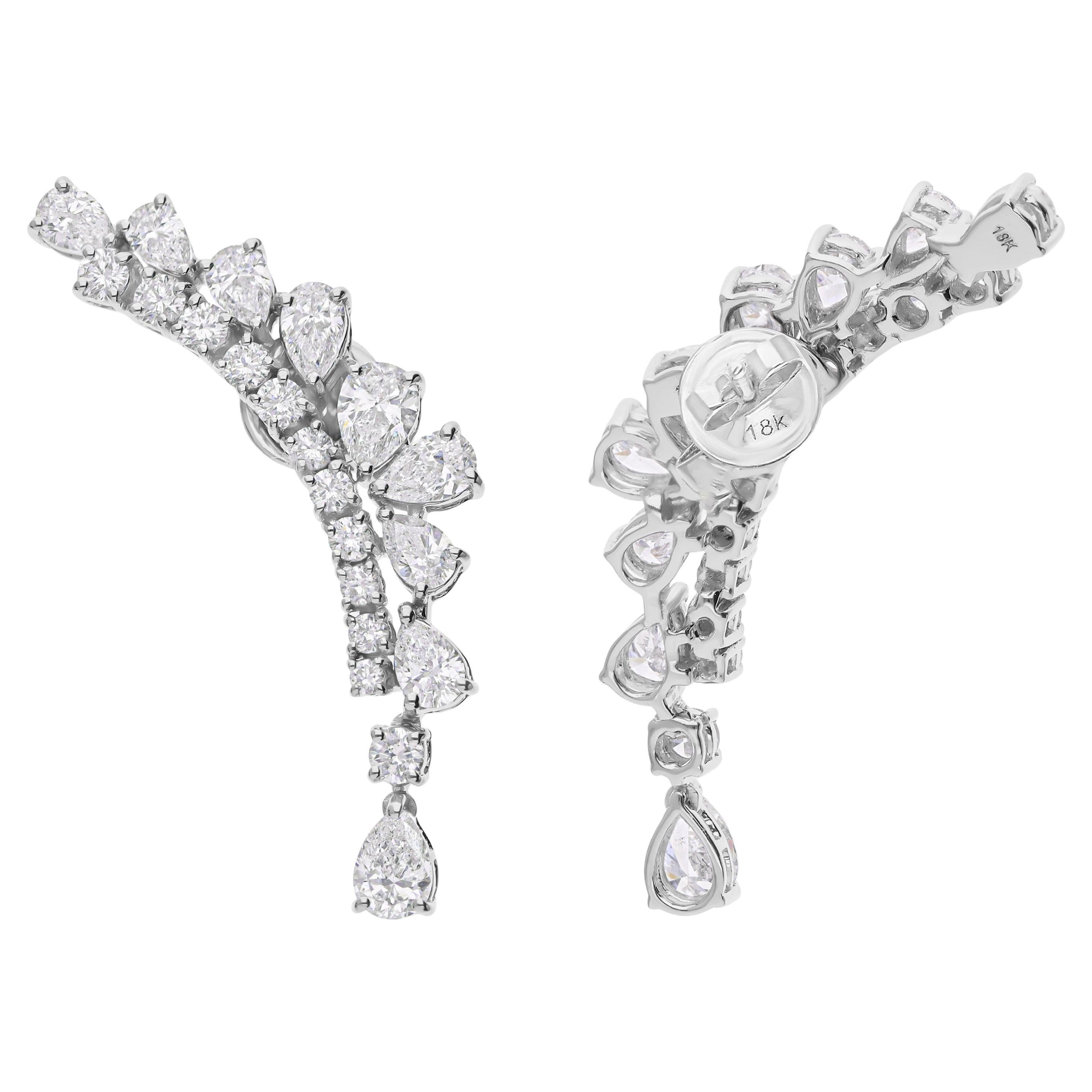 4.47 Carat Pear Round Brilliant Cut Diamond Earrings 18 Karat White Gold Jewelry