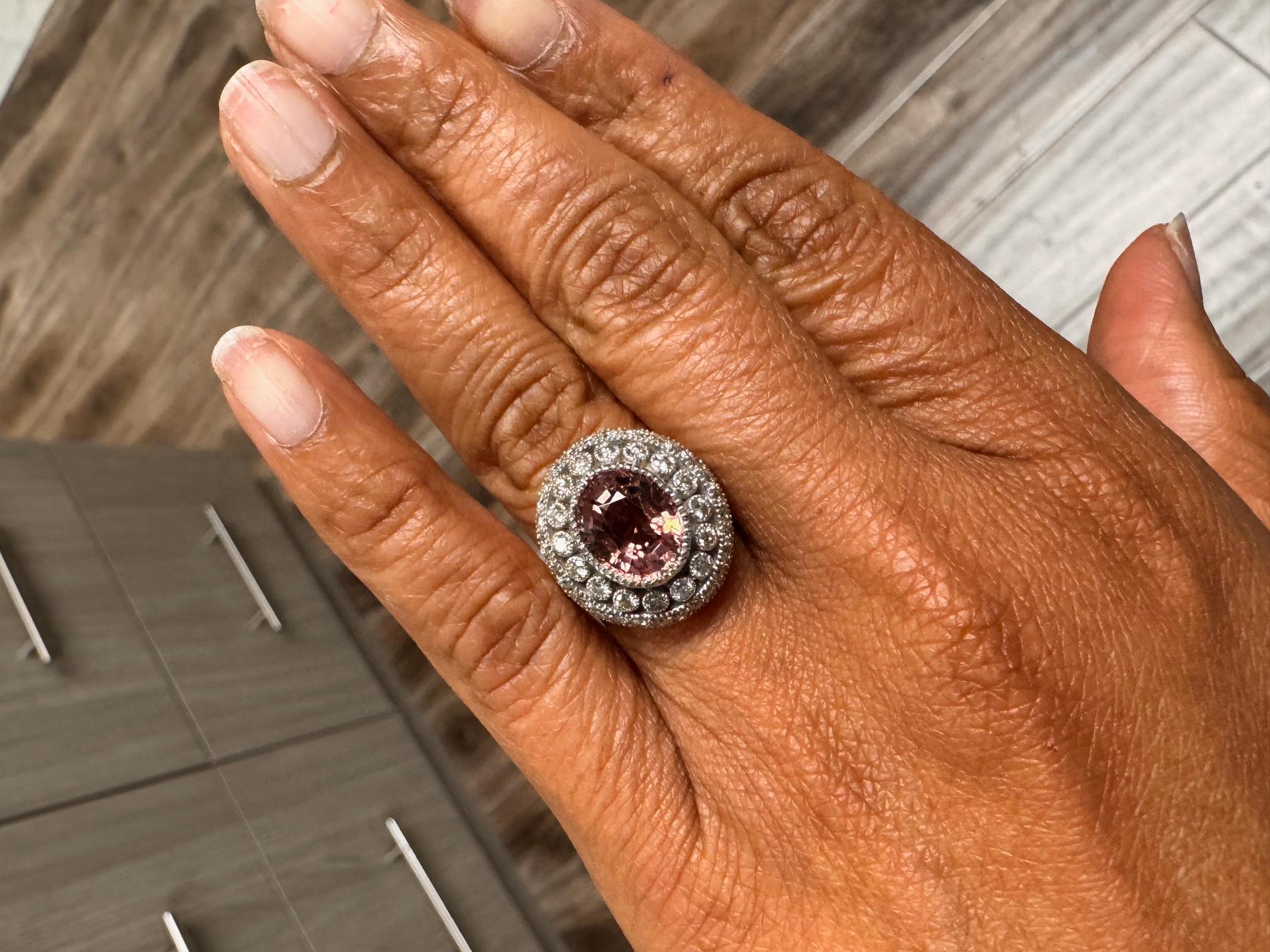 4,47 Karat Pink Turmalin Diamant Weißgold Cocktail Ring im Angebot 4