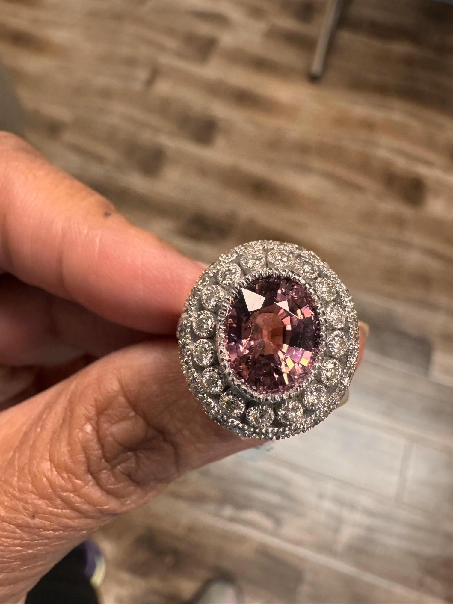 4,47 Karat Pink Turmalin Diamant Weißgold Cocktail Ring im Angebot 5