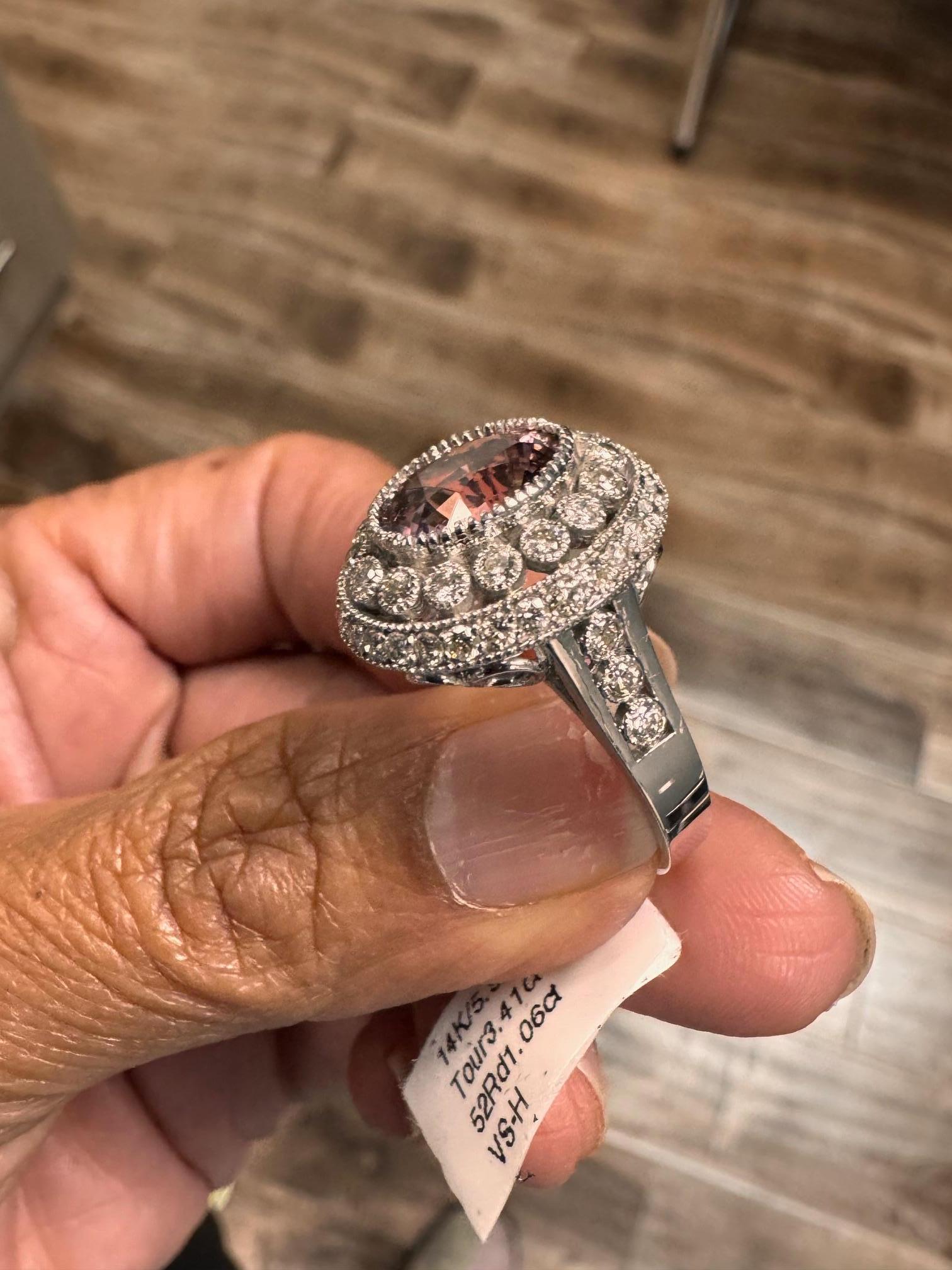 4,47 Karat Pink Turmalin Diamant Weißgold Cocktail Ring im Angebot 7
