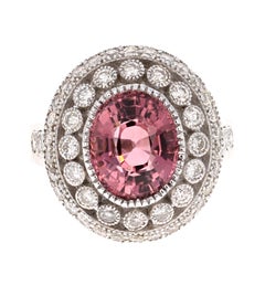 4,47 Karat Pink Turmalin Diamant Weißgold Cocktail Ring