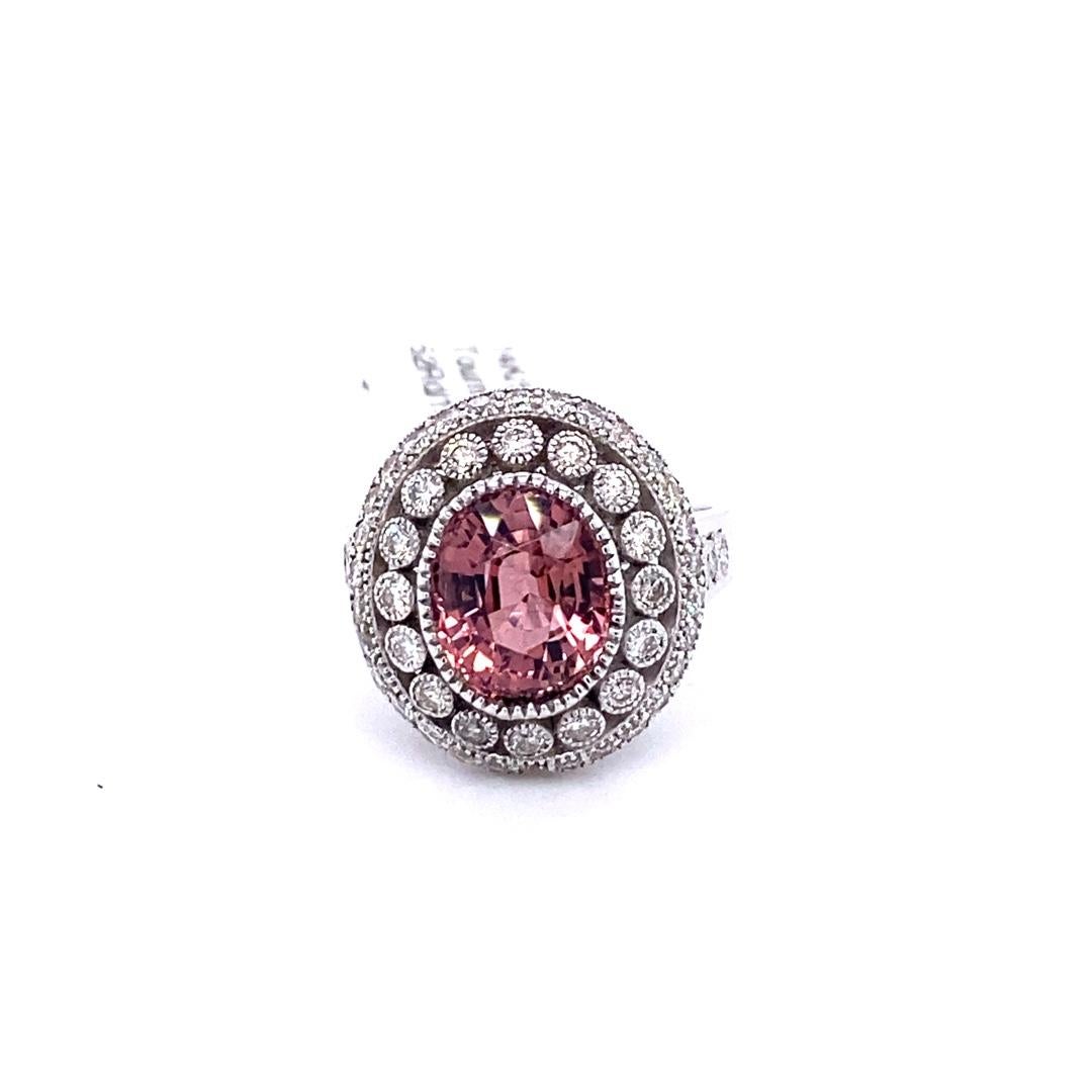 4,47 Karat Pink Turmalin Diamant Weißgold Cocktail Ring (Ovalschliff) im Angebot