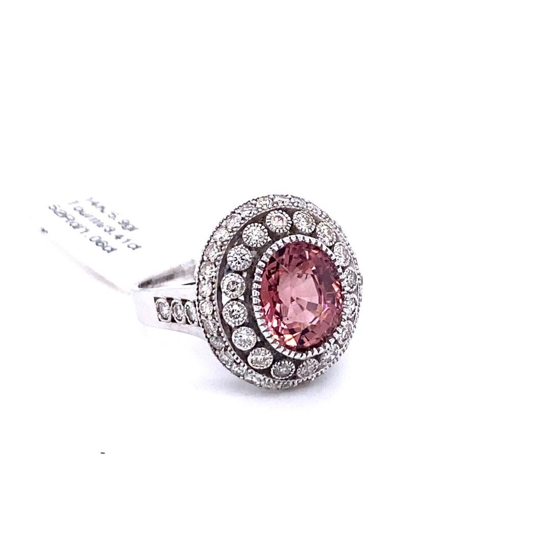 4.47 Carat Pink Tourmaline Diamond White Gold Cocktail Ring In New Condition For Sale In Los Angeles, CA