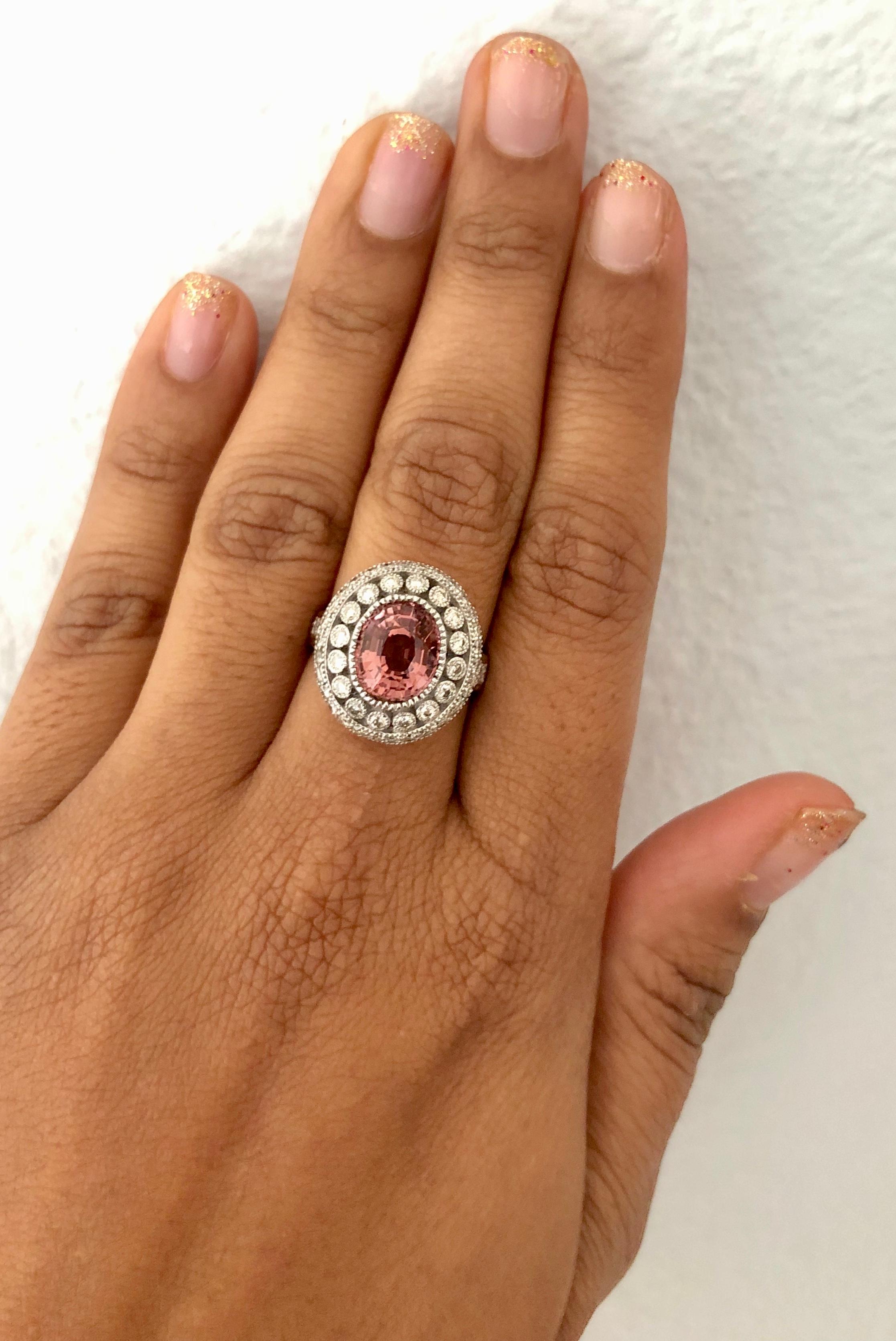 4.47 Carat Pink Tourmaline Diamond White Gold Cocktail Ring For Sale 1