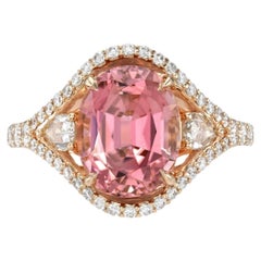 4.47 Carat Pink Tourmaline Oval Diamond Ring in 18K Rose Gold by Merkaba Jewelry