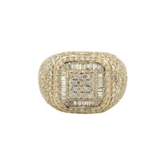 4.47 Carat Round & Baguette Diamond Pave Wide Mens Ring 14 Karat in Stock