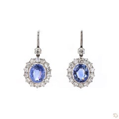 4.47 Carat Round Brilliant Cut Diamond Blue Sapphire Gold Earrings