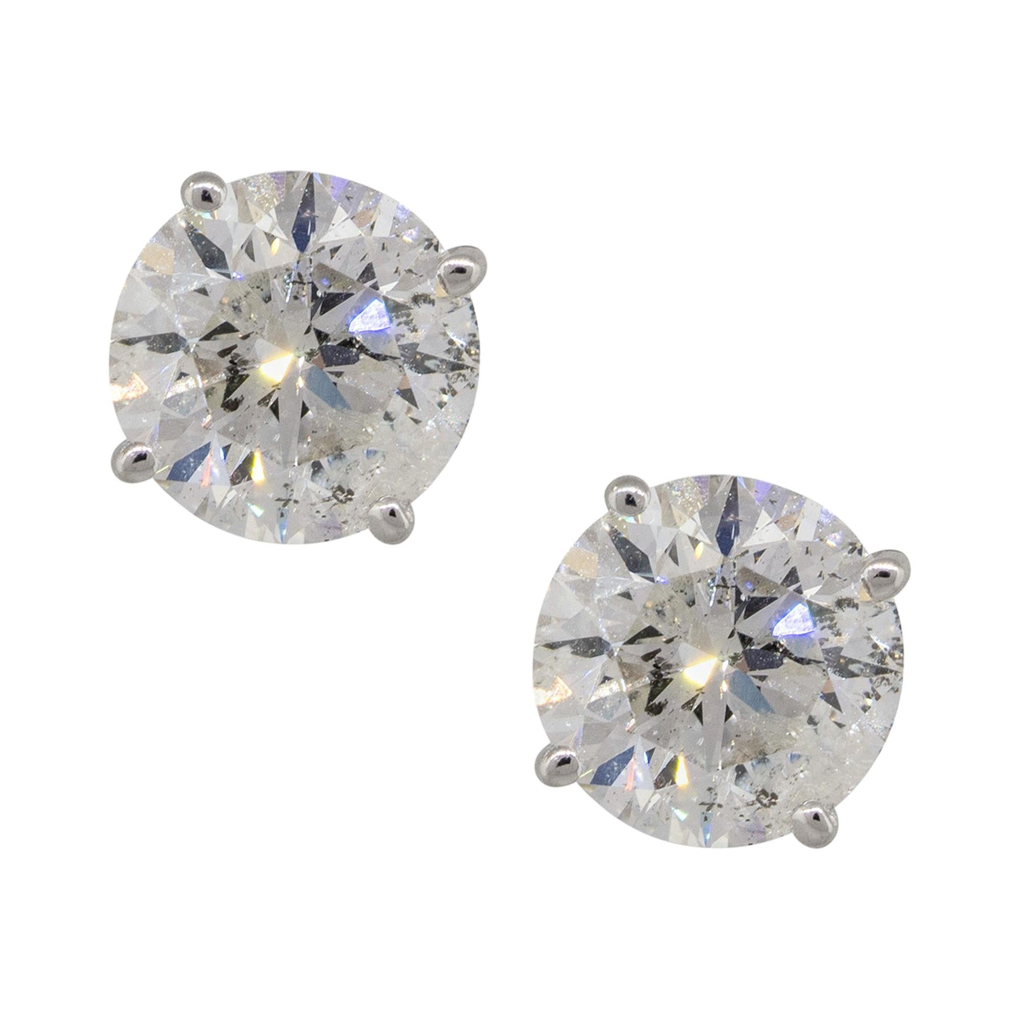 4.47 Carat Round Cut Diamond Stud Earrings 14 Karat