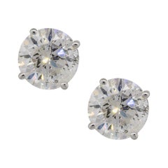 4.47 Carat Round Cut Diamond Stud Earrings 14 Karat