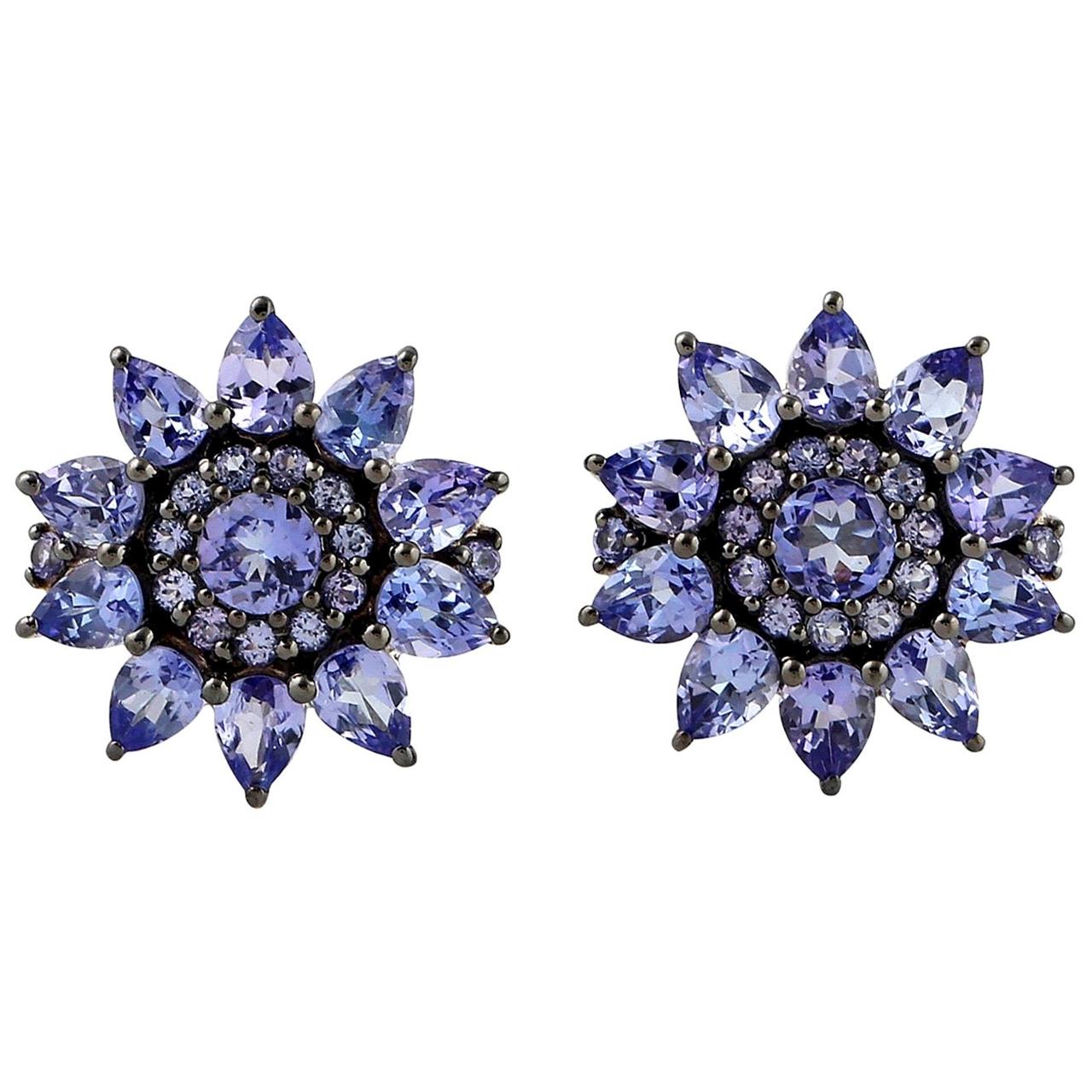 4.47 Carat Tanzanite Flower Stud Earrings For Sale