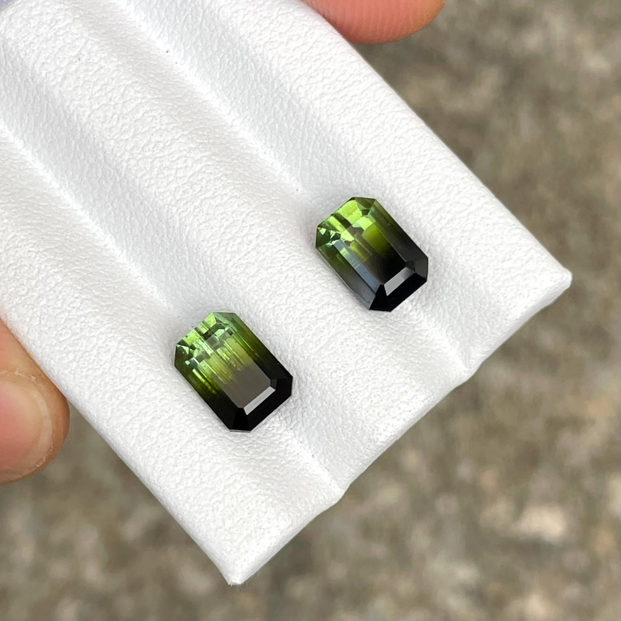 Modern 4.47 carats Bicolor Tourmaline Pair Stones Emerald cut Afghan Gemstone For Sale