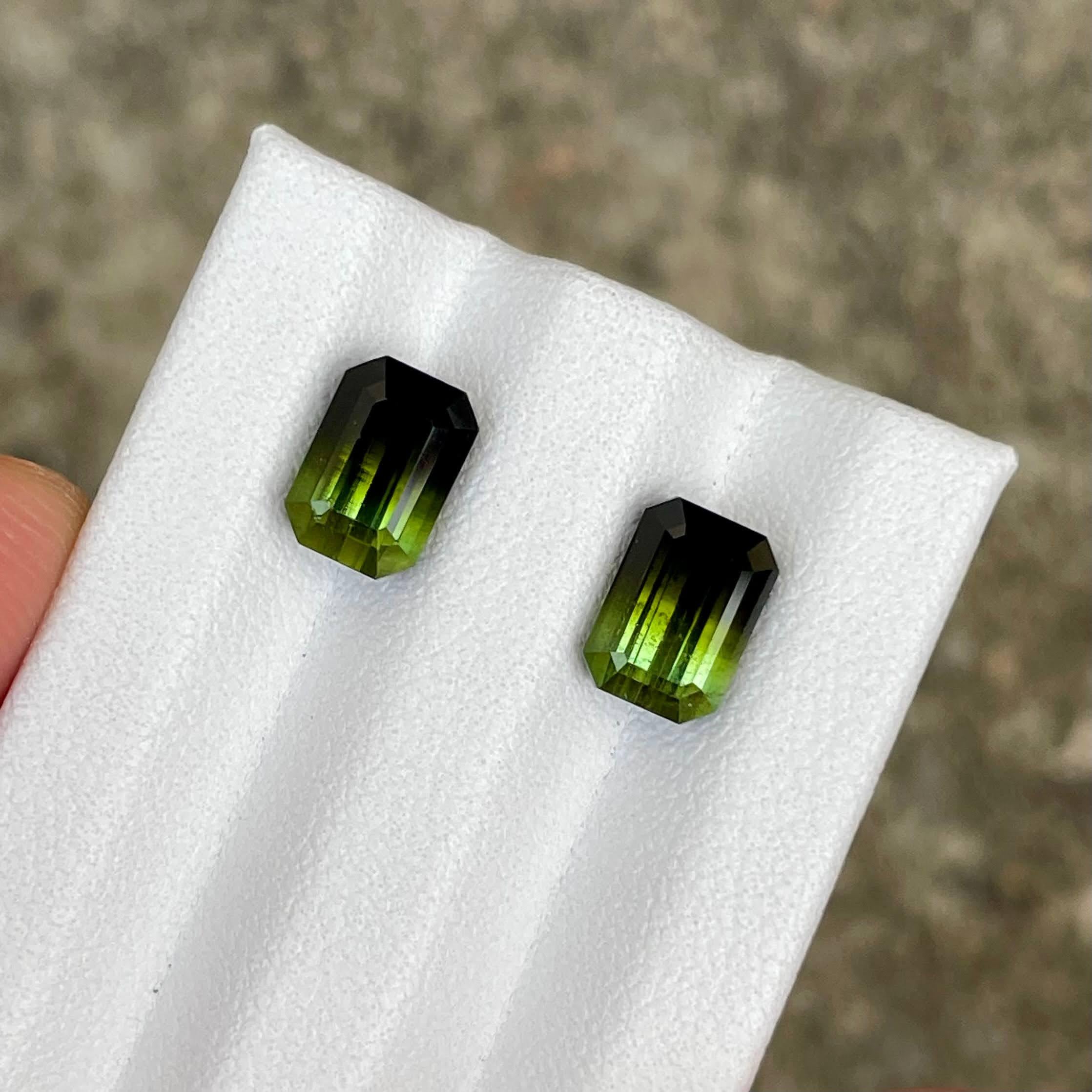 4.47 carats Bicolor Tourmaline Pair Stones Emerald cut Afghan Gemstone For Sale 1