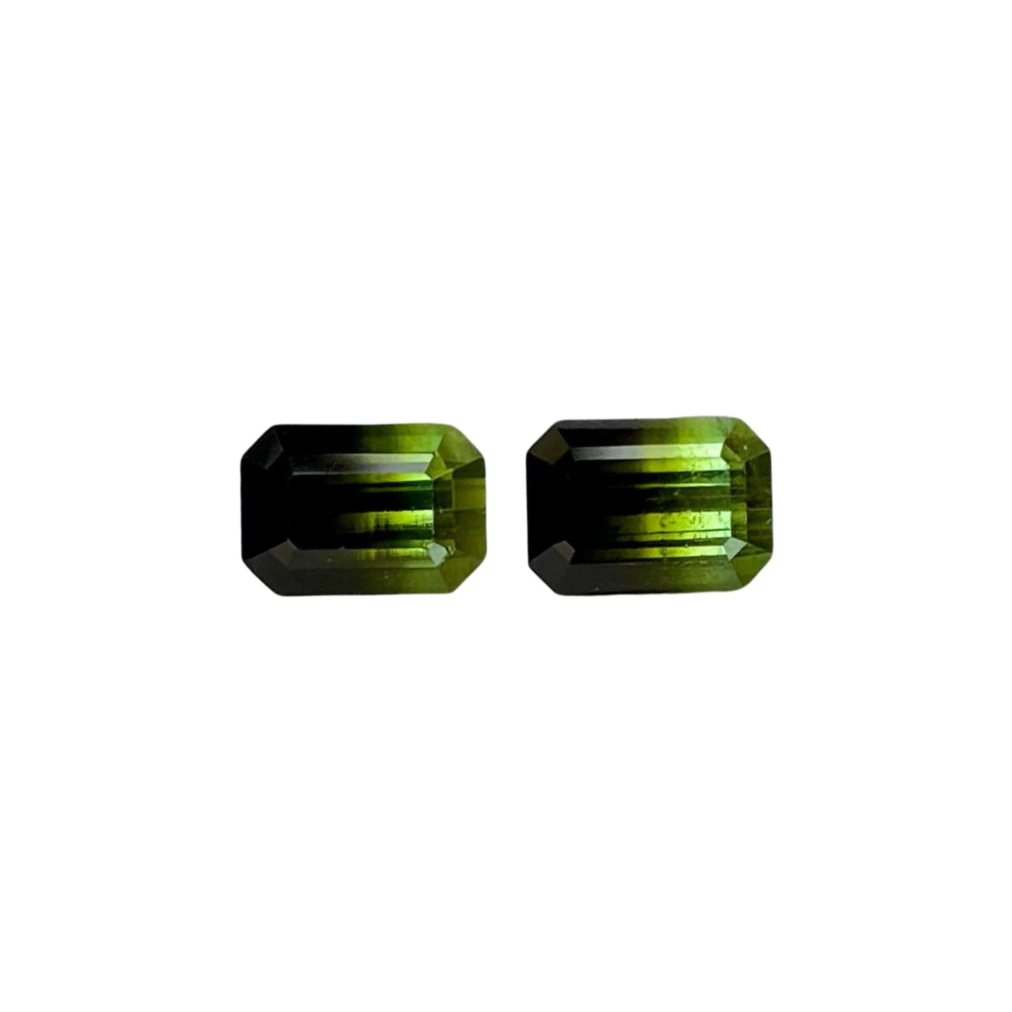4.47 carats Bicolor Tourmaline Pair Stones Emerald cut Afghan Gemstone For Sale 3
