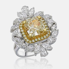 4.47 Carats Cushion Cut Fancy Yellow Diamond in 18K White Gold