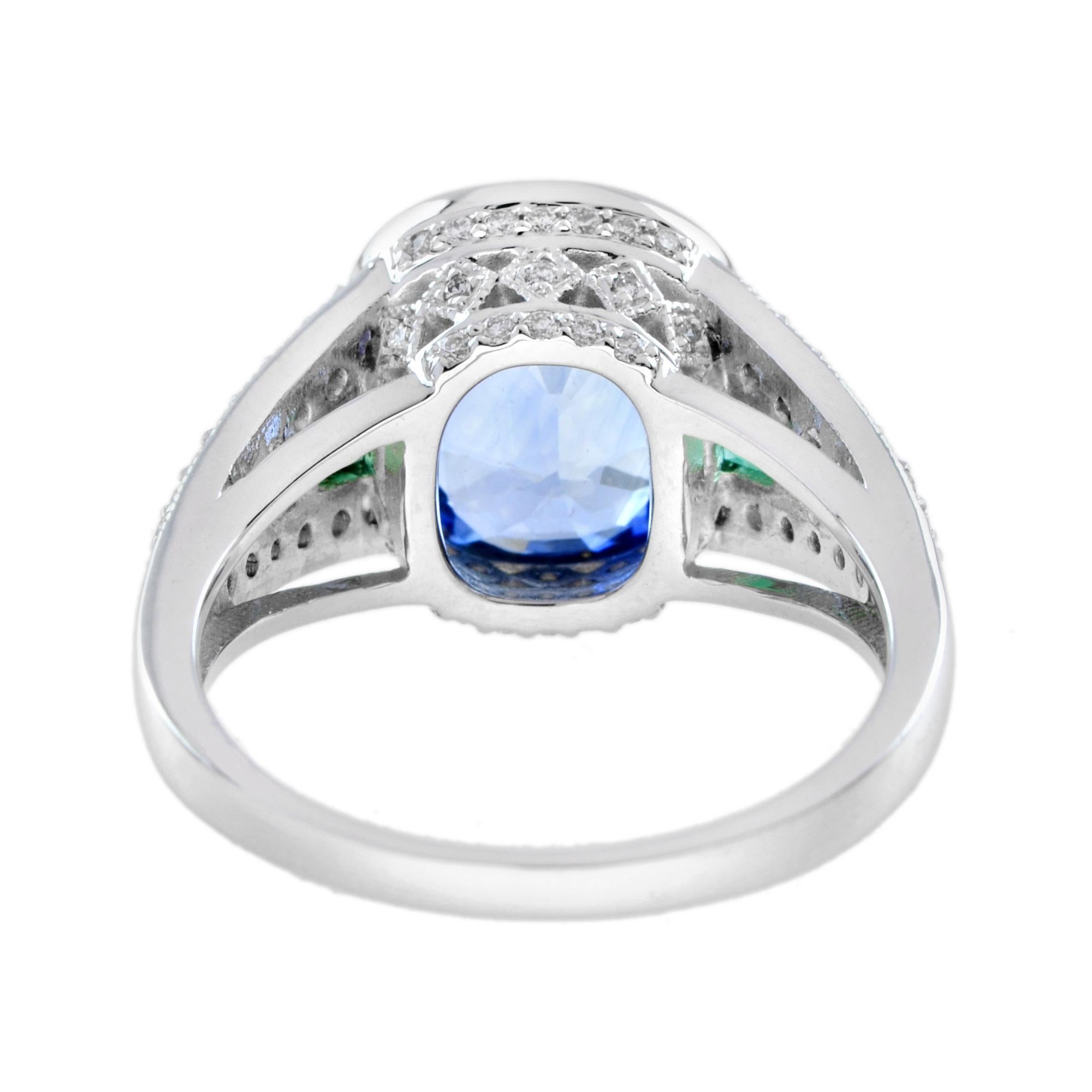 Certified 4.47 Ct. Ceylon Sapphire Emerald Diamond Ring in 18K White Gold For Sale 2
