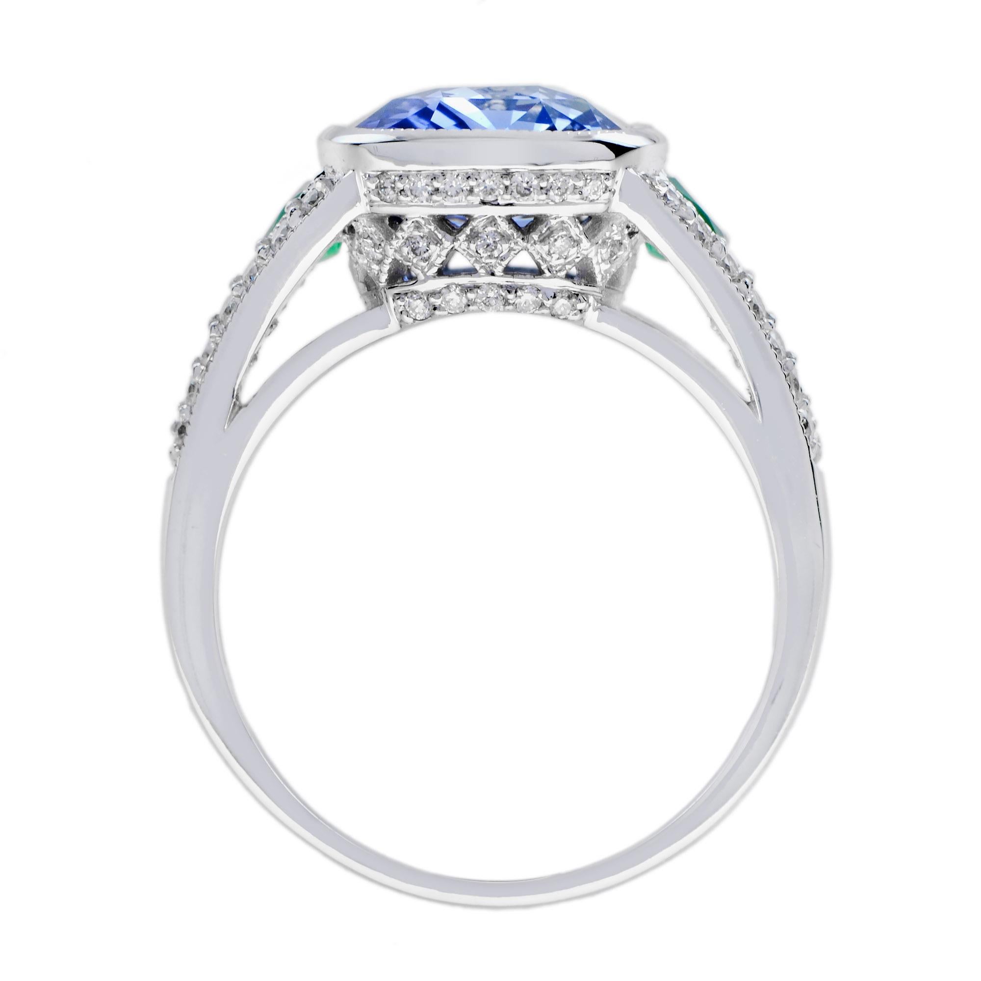 Certified 4.47 Ct. Ceylon Sapphire Emerald Diamond Ring in 18K White Gold For Sale 3