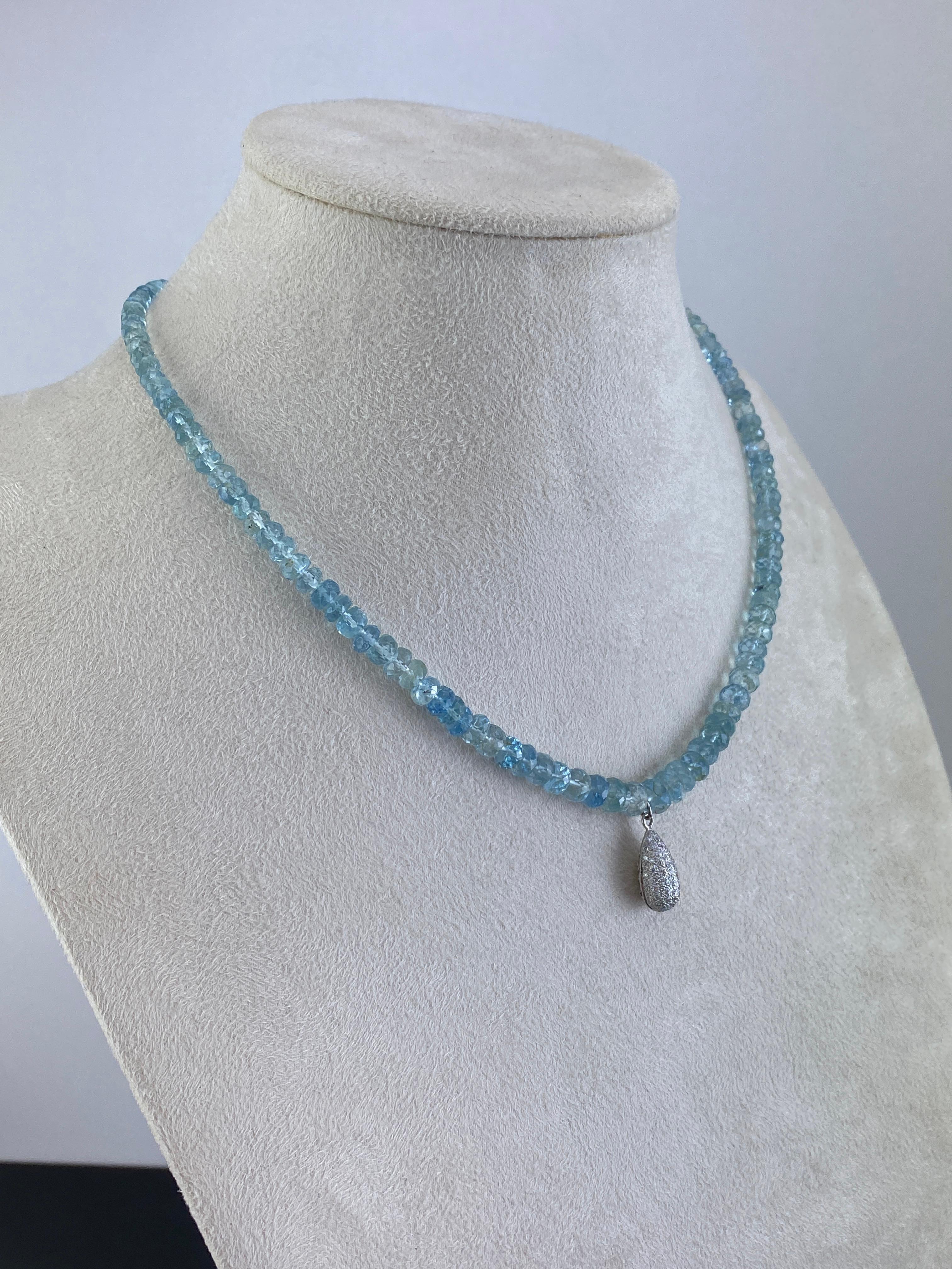 Art Deco 44.77 Carat Aquamarine and Diamond Bead Necklace For Sale
