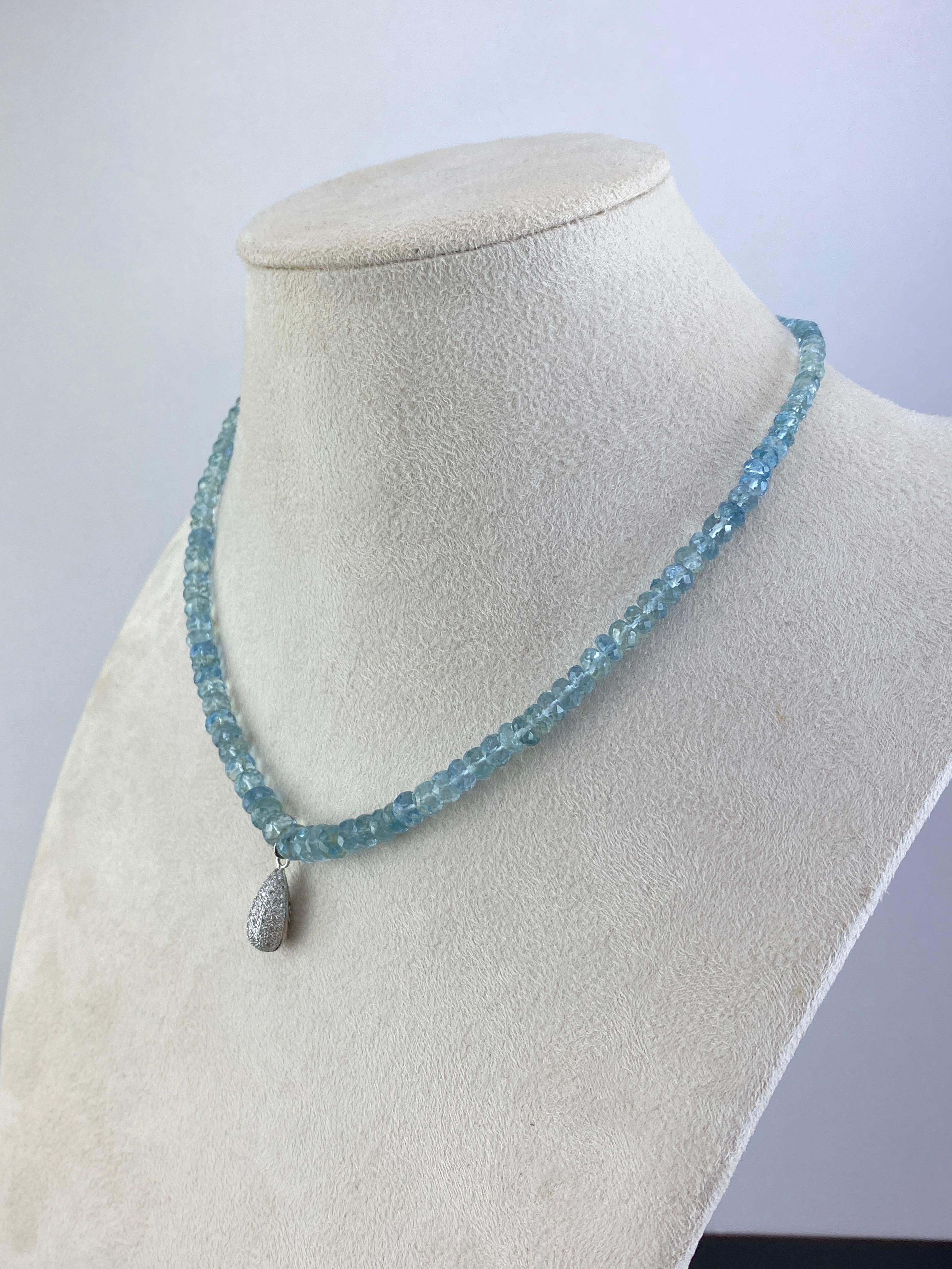 44.77 Carat Aquamarine and Diamond Bead Necklace In New Condition For Sale In Bangkok, Thailand